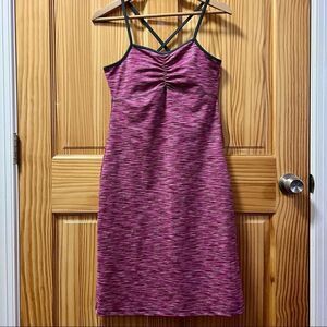 Dakini pink spacedye sleeveless crossback pocket midi athletic tank dress S